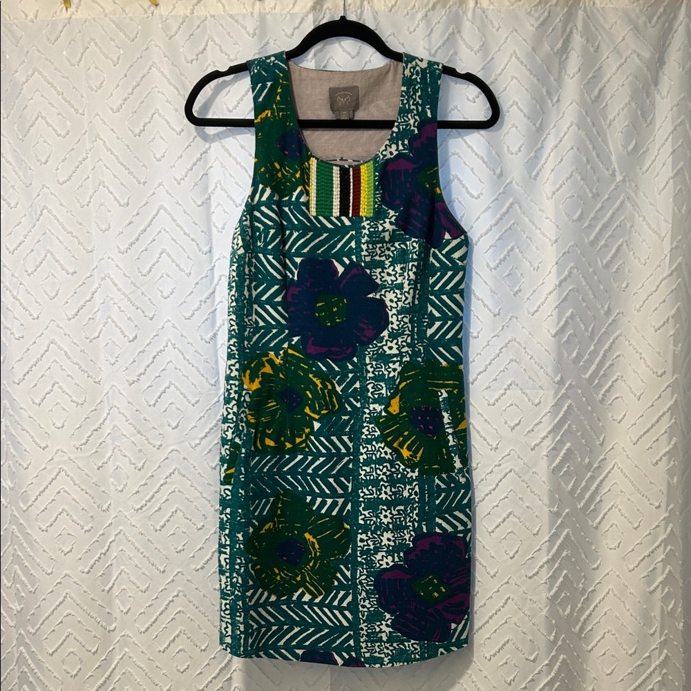 Anthropologie Teal and Purple Floral Midi Dress